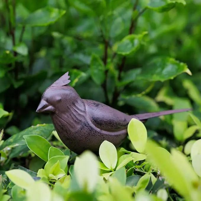 Decorative Small Nostalgia Style Cute Bird Art Iron Sculpture Figurine Home & Office & Garden Decoration, Rust/Brown (Cardinal Bird) by GreenHaven Gardens