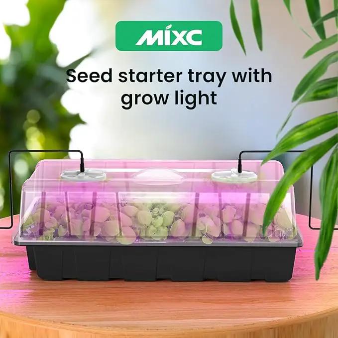 MIXC Seed Starter Tray with Lights, 2 Packs Mini Propagator Plant Grow Kit Greenhouse with Humidity Vented Domes and Base for Seeds Starting, Black by GreenHaven Gardens