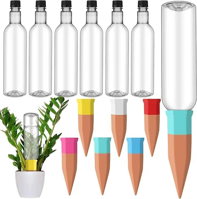 6 Sets Plant Watering Devices Include Terracotta Self Watering Spikes and 26 oz Plastic Bottles, Slow Release Vacation Insert Automatic Plant Waterer Device (Clear and Mixed Color) by GreenHaven Gardens