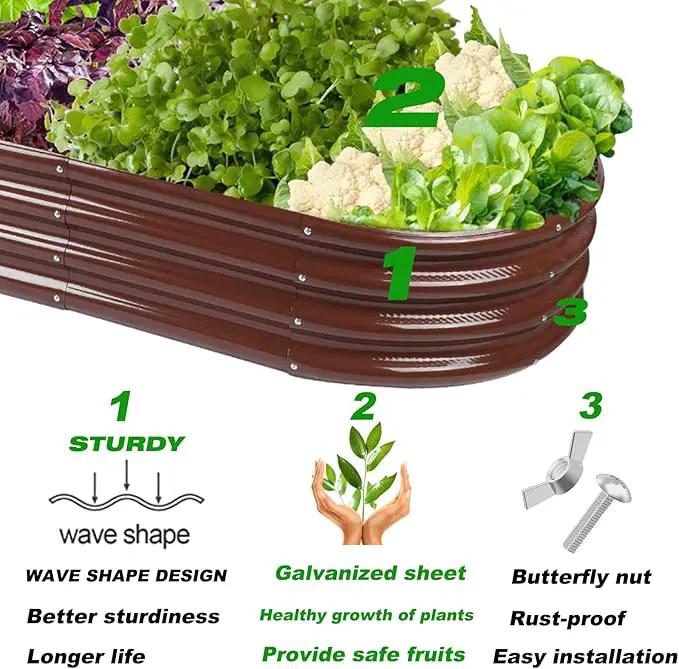 Raised Garden Bed Galvanized Planter Box Outdoor, Rot-Resistant Metal Garden Bed Planter for Vegetables Flower Herb (2- Brown) by GreenHaven Gardens