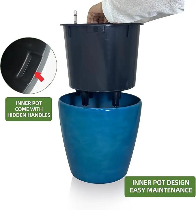 Dexceder 18x17 Self Watering Planter with Wheels Indoor Outdoor, Inner Pot Design, Thickened Large Floor Standing Flower Plant Pot with Water Level Indicator (Peacock Blue Gradient) by GreenHaven Gardens