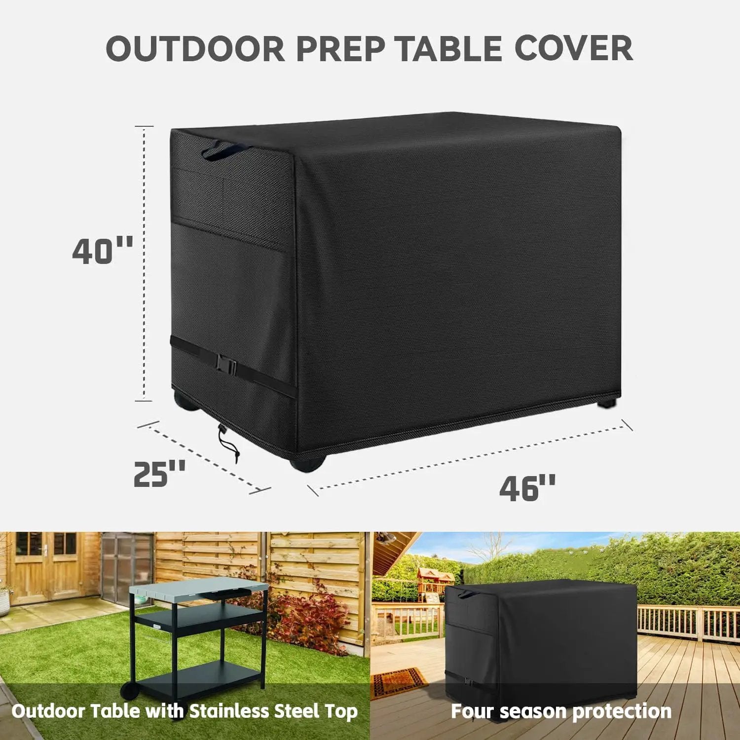 Outdoor Prep Table Cover- Heavy Duty Waterproof Cover for Outdoor Stainless Steel Table,Compatible with 46 inch Outdoor Utility Cart and Storage Cabinet Black by GreenHaven Gardens