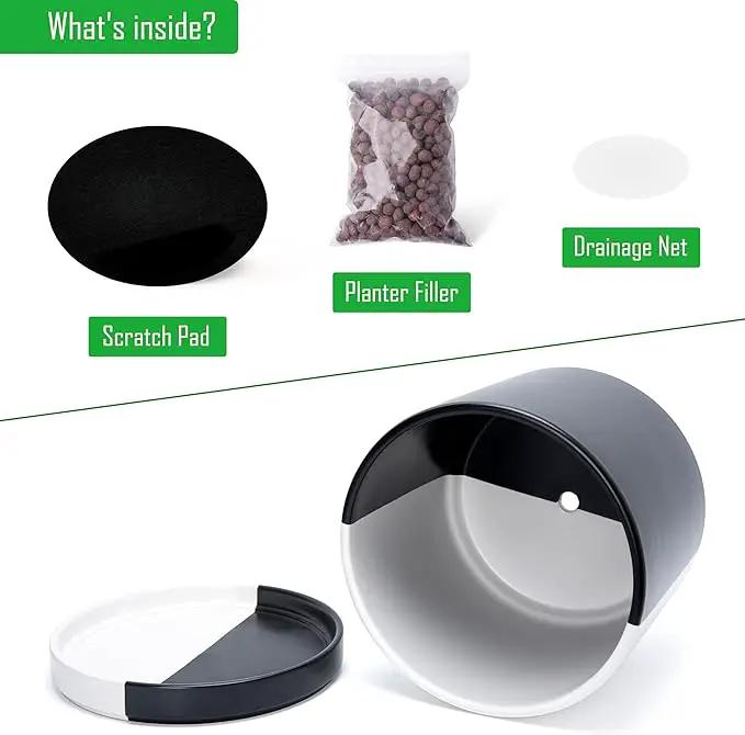 D'vine Dev 12 Inch Ceramic Planter Pot with Drainage Hole and Saucer, Indoor Cylinder Round Planter Pot, Split Monochrome Black & White, 94-O-F-0 by GreenHaven Gardens