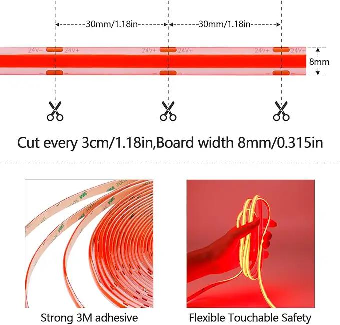 32.8ft(10M) DC 24V Red COB LED Strip Light IP65 Waterproof 3840LEDs Uniform Glow Dotless Flexible LED Tape Lights for DIY Garden Backyard Hallways Stairs Decoration(No Power Supply) by GreenHaven Gardens
