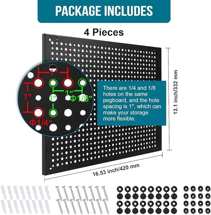 4 Pack Heavy Duty Steel Pegboard Garage Organization Panels,Universal 1/8 and 1/4 Pegboard Accessories,Suitable for Tool Storage,Garage Storage etc.(Black, 16X12) by GreenHaven Gardens