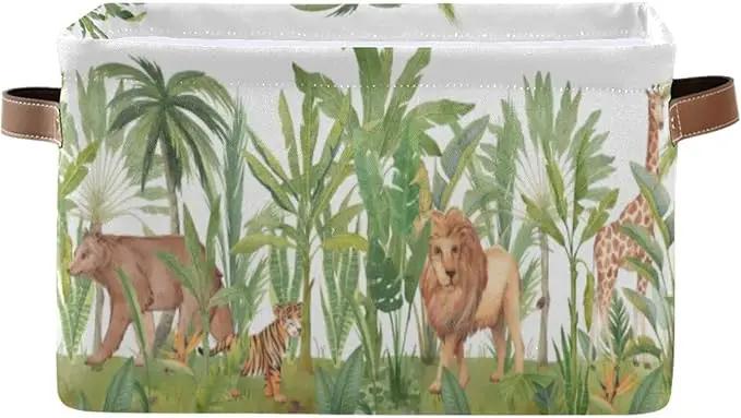 Animal Rectangular Storage Basket Organizer Bin Shelf Baskets For Home Office Dorm Lions Tigers Bears Giraffes Forests by GreenHaven Gardens
