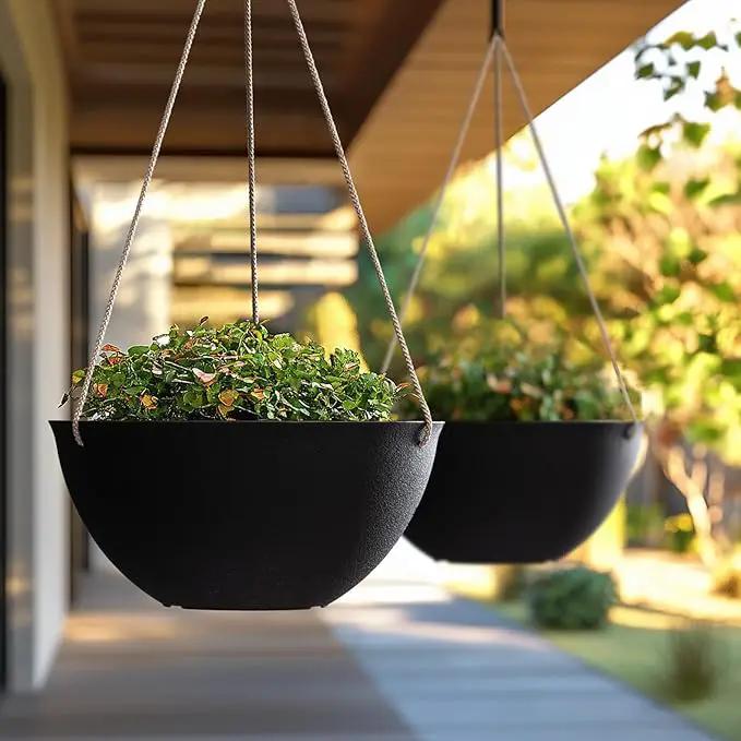 LA JOLIE MUSE Hanging Planters for Outdoor Plants, Large Hanging Planter with Drain Holes, Black Hanging Flower Pots (13.2 Inch, Set of 2) by GreenHaven Gardens