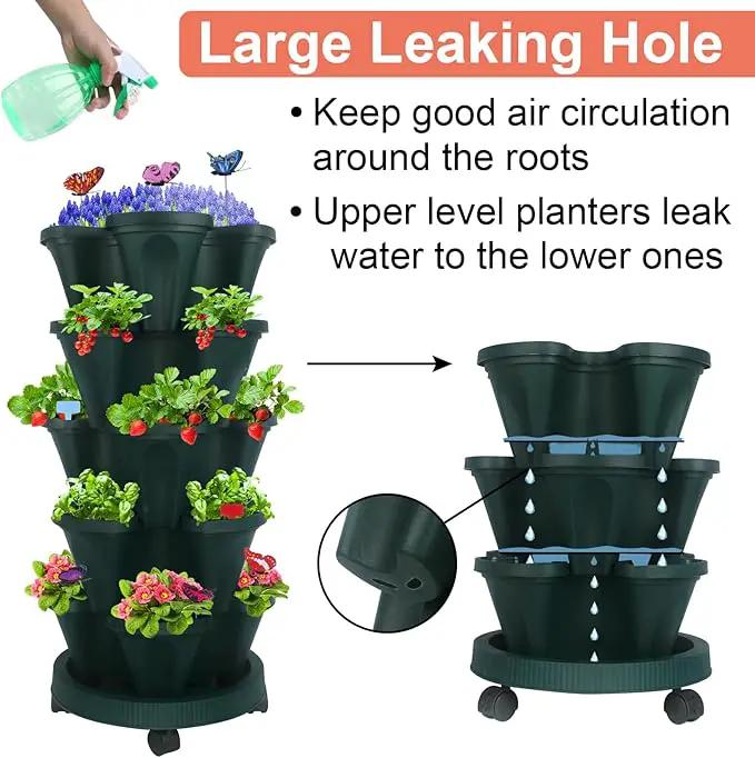 Vertical Planter, 5 Tier Stackable Strawberry Planter with Garden Tool Set, Movable Indoor/Outdoor Garden Herb Pot for Growing Vegetables and Succulents, Green by GreenHaven Gardens