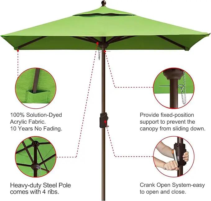 EliteShade USA 10-Year-Non-Fading 6x6Ft Square Market Umbrella Patio Outdoor Table Umbrella with Ventilation, Macaw Green by GreenHaven Gardens