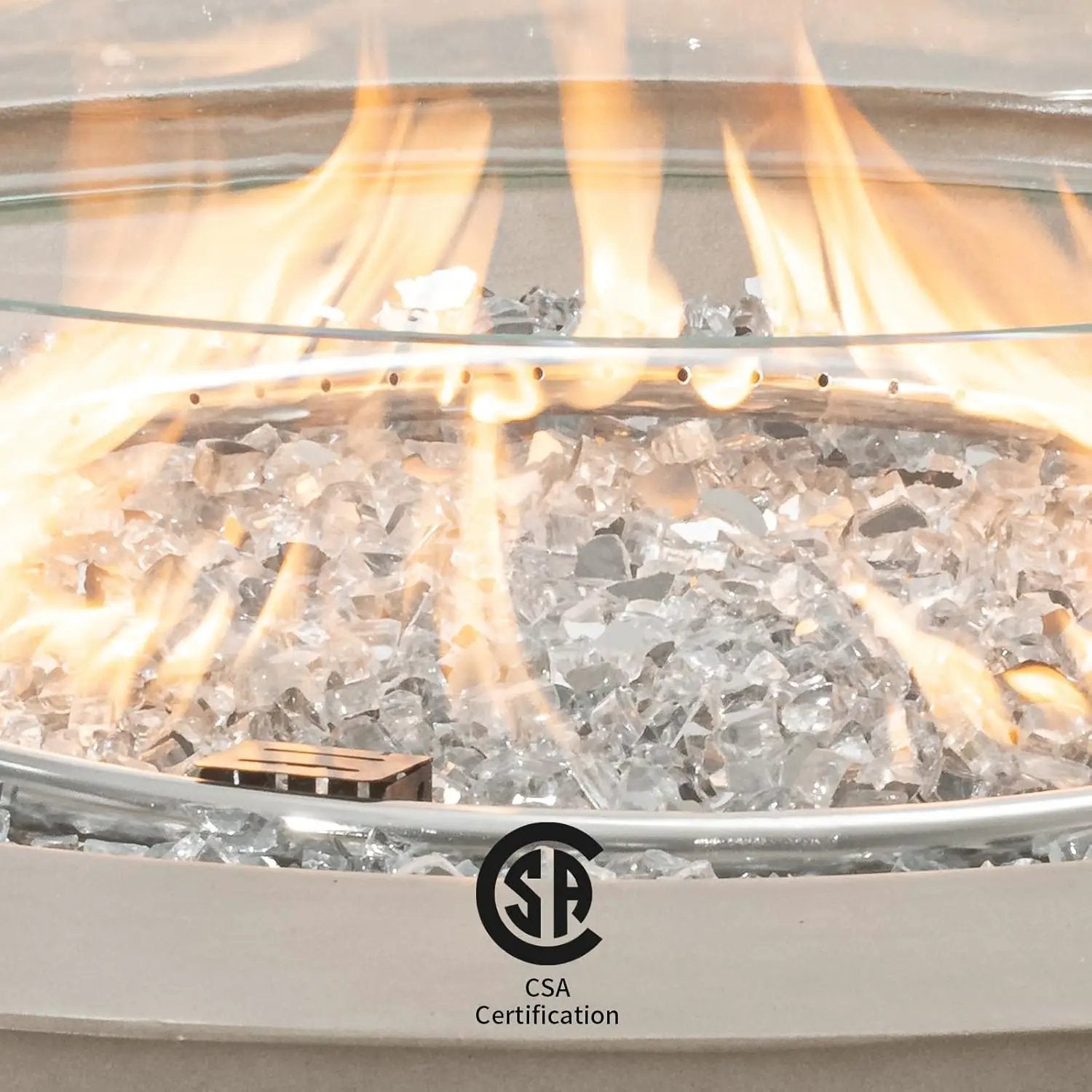 COSIEST Outdoor Propane Fire Pit Coffee Table w Gray 42 inch Round Base Patio Heater, CSA Certified, 50,000 BTU Stainless Steel Burner, Wind Guard, Transparent Gray Fire Glass, Rain Cover by GreenHaven Gardens
