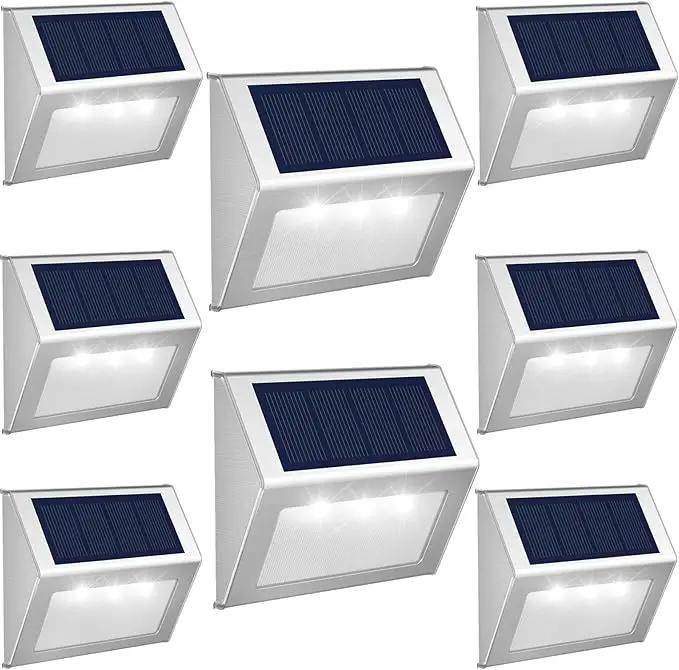 JSOT Solar Lights Outdoor for Deck,Waterproof Solar Garden Lights Decorative Outside Lamp for Walkway,Fence Post,Backyard,Railing,Wall,Pool,Step,Stairs 8 Lights Cool White by GreenHaven Gardens