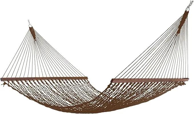 Hatteras Hammocks Deluxe Antique Brown DuraCord Rope Hammock – 13 ft. x 60 in., 2-Person, 450 lb Capacity, Cumaru Spreader Bar, Zinc-Plated Hardware – Handcrafted in The USA by GreenHaven Gardens