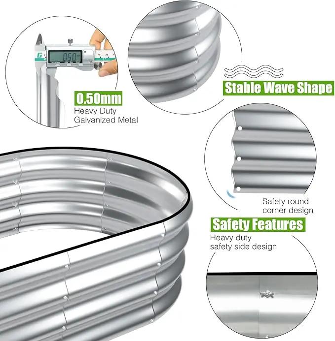 SnugNiture Galvanized Raised Garden Bed, 4x2x1ft Oval Metal Planter Box for Planting Outdoor Plants Vegetables by GreenHaven Gardens