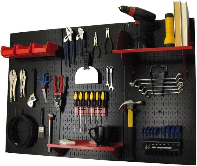 Wall Control Pegboard Organizer 4 ft. Metal Pegboard Standard Tool Storage Kit with Black Toolboard and Red Accessories by GreenHaven Gardens
