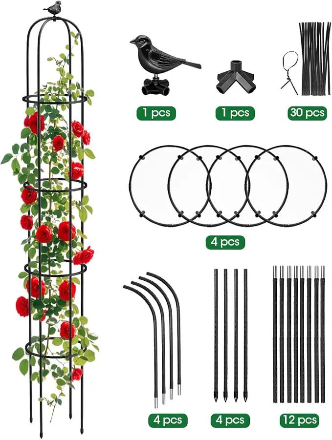 Garden Obelisk Trellis for Climbing Plants Outdoor 6.2 Ft Rose Bush Round Trellis for Pots Rustproof Metal Plant Flower Trellises for Clematis Vine Jasmine Support Outdoor Indoor (Black, 6.2ft) by GreenHaven Gardens