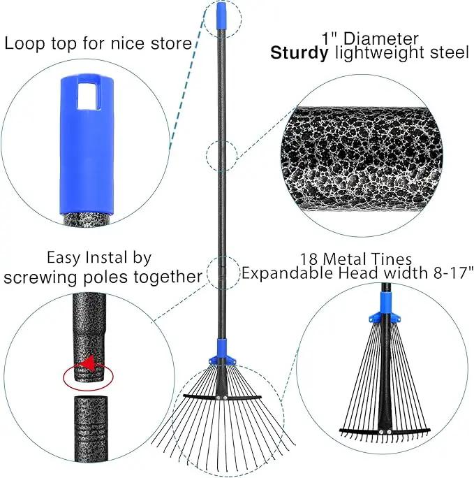 Rake for Leaves, 5ft Adjustable Metal Garden Leaf Rake with Expandable Head 7-16", Small Cllapsible Rakes for Lawns Gardening Camping Heavy Duty by GreenHaven Gardens