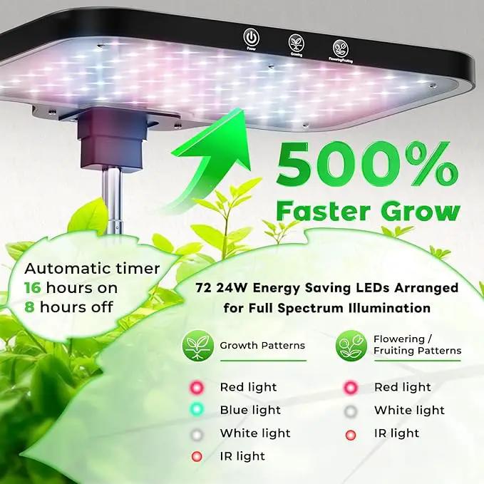Stainless Steel Hydroponics Growing System kit Indoor Garden: 15 Pods Herb Garden with 24W Full Spectrum Grow Light, Hydroponic Gardening System with Silent Pump, Planting Height Up to 19.7" by GreenHaven Gardens