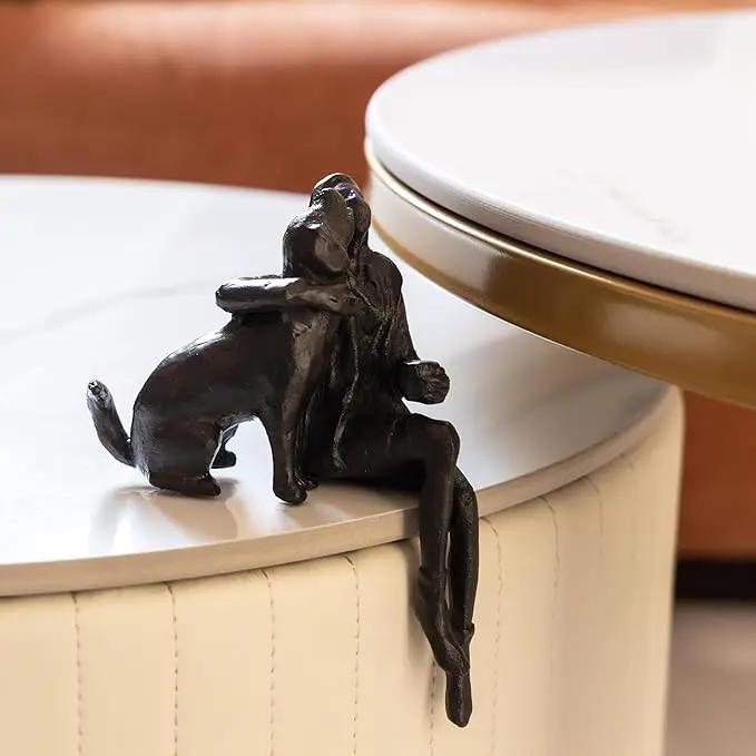 Cast Iron Sitting Woman and Dog Statue, Love Figurine, Gifts for Dog Lovers, Memorial Gifts for Women and Girls, Black by GreenHaven Gardens