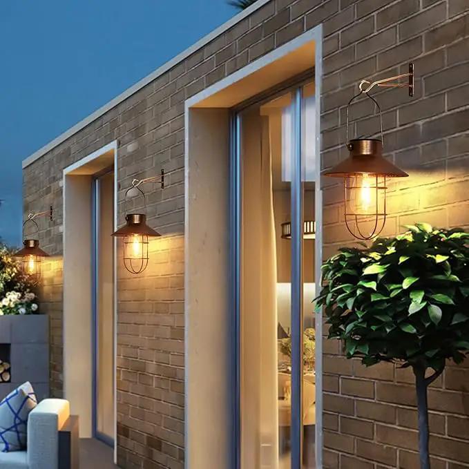 pearlstar Solar Lanterns Outdoor Metal Solar Powered Hanging Lights Waterproof for Barn Wall Yard Garden Patio Garage Balcony Porch Fence Decor, Warm White Edison Bulb (Copper-2pack) by GreenHaven Gardens