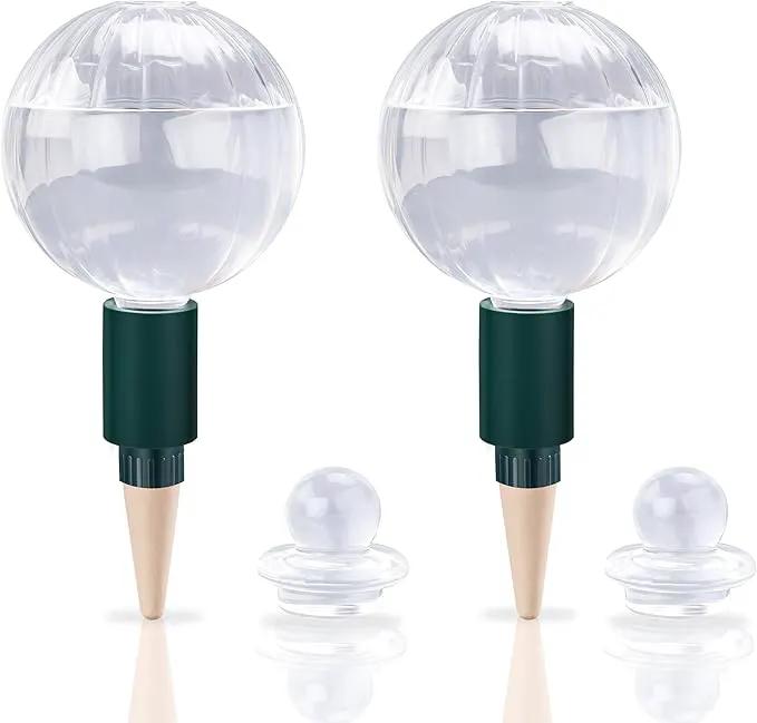 23 oz Extra Large Plant Watering Globes Top Fill, Clear Glass Water Bulbs with Terracotta Spikes Adapter, Slow Release Vacation Plant Watering Devices, Automatic Drip Irrigation, 2 Pack by GreenHaven Gardens