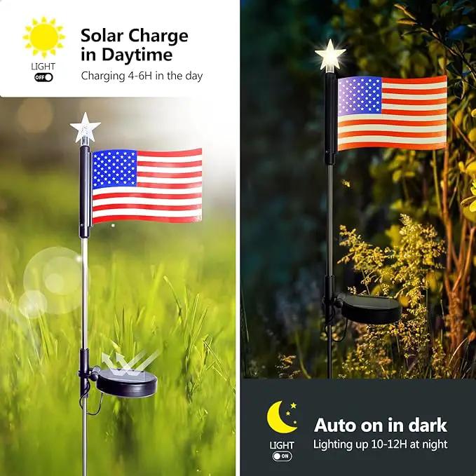 Flumy 4 Pack Solar American Flag Lights Outdoor for Garden, Solar Garden Lights for USA Election Yard Decor, Glowing American Flag Lights Suit for Veterans Day Thanksgiving Day Christmas Decoration by GreenHaven Gardens