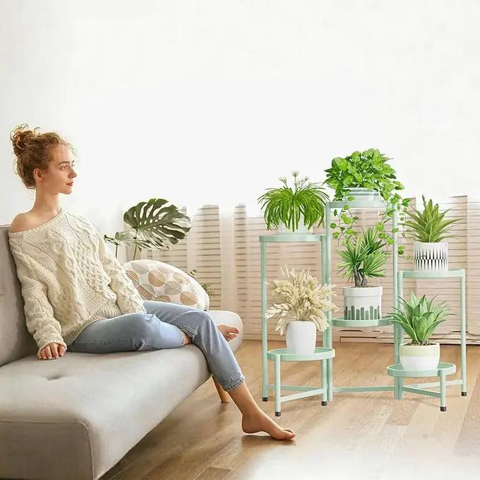 iDavosic.ly 6 Tier Large Plant Stand Indoor, 10 Inch Wide Tall Corner Metal Plant Stands Outdoor for Multiple Plants, Folding Tiered Flower Display Holder Rack Shelf, Light Green by GreenHaven Gardens