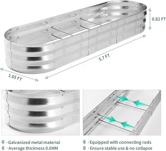 POTEY Galvanized Raised Garden Bed 2Pcs, Metal Planter Boxes Outdoor for Vegetables Flowers Herb, Oval Large Planter Raised Beds Kit with Weed Barrier Fabric and Soil Ventilation Holes (5.7L*1.7W FT) by GreenHaven Gardens