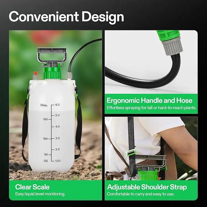 VIVOSUN Pump Sprayer 1.6 Gallon, Portable Water Spray Bottle for Lawn and Garden Yard, Weed Sprayer for Plants with 3 Nozzles, Adjustable Shoulder Strap, Pressure Relief Valve by GreenHaven Gardens