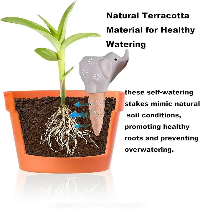 4-Pack Self-Watering Terracotta Spikes for Plants, Automatic Plant Watering Stakes, Keeps Plants Hydrated While You're Away, Ideal for Indoor & Outdoor Use (Elephant Design) by GreenHaven Gardens