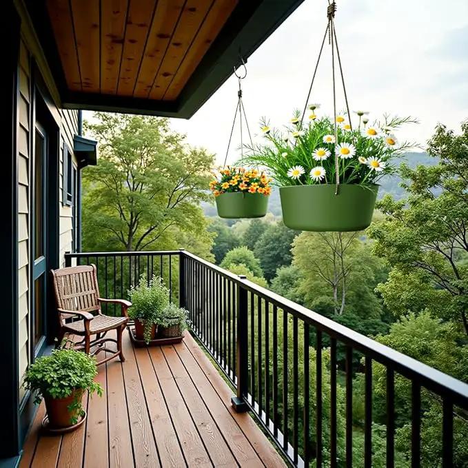 10.7 Inch Hanging Planter for Outdoor Indoor Plants，2 Pack Hanging Flower Pots with Drain Holes for Garden Home Decor Use (Dark Green) by GreenHaven Gardens