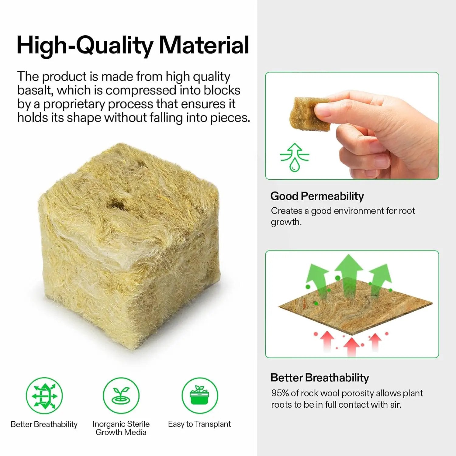 VIVOSUN 1.6" Rockwool Cubes, 112 Plugs Stonewool Starter Grow Cubes for Cuttings, Cloning, Plant Propagation, Seed Starting, Hydroponic Grow Media for Vigorous Plant Growth, 4 Sheets of 112 Plugs by GreenHaven Gardens