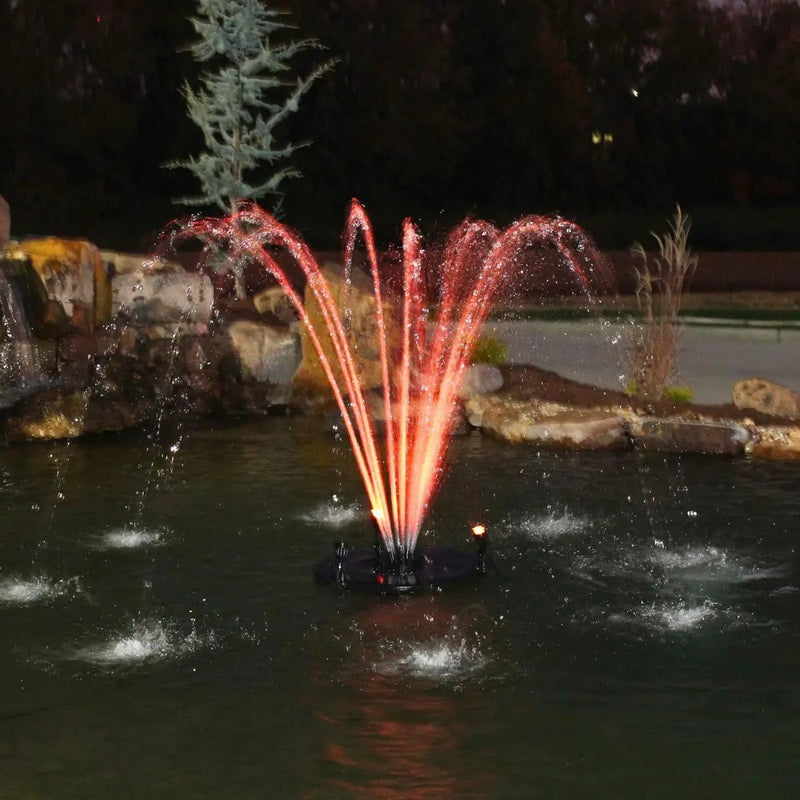 HALF OFF PONDS Floating Fountain – 1/4 HP Pond Aerator, 100' Cord – 3000 GPH Water Pump – 9 Spray Patterns - White LED Lights - for Ponds & Water Gardens by GreenHaven Gardens