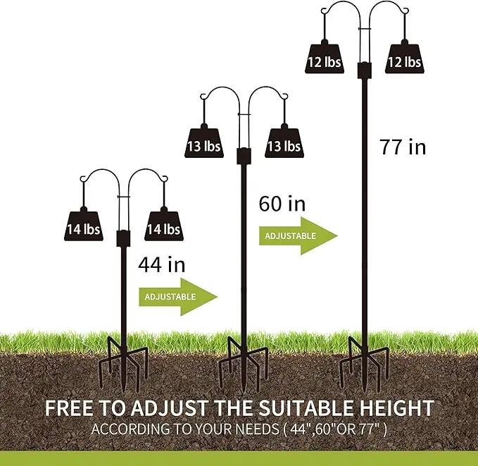 XDW-GIFTS Double Shepherds Hooks for Outdoor, 2-Pack Heavy Duty Garden Pole for Hanging Bird Feeder, Plant Baskets, Solar Light Lanterns, Garden Plant Hanger Stands with 5 Base Prongs by GreenHaven Gardens