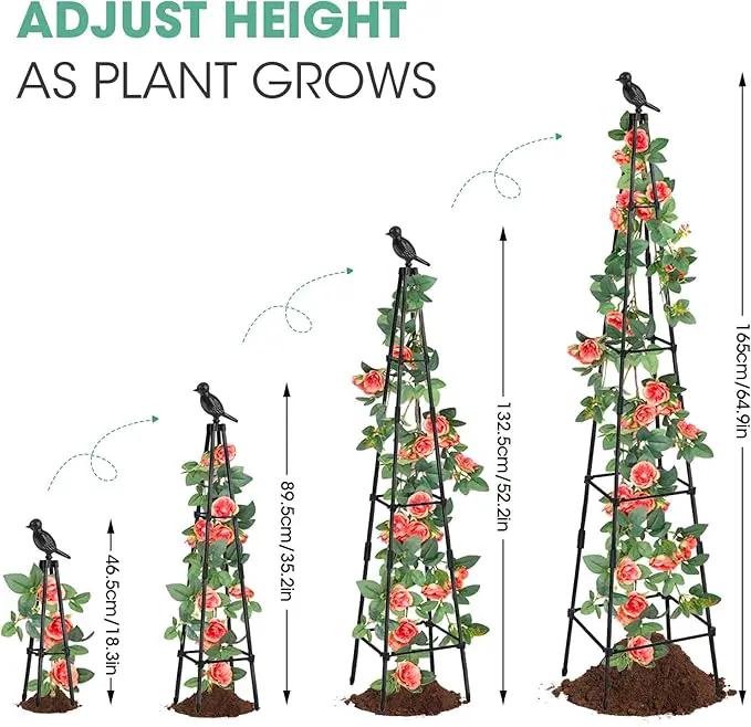 2 Pack Garden Obelisk Trellis for Climbing Plants Outdoors, 65 Inch Rustproof Plant Stand Climbing Support with Adjustable Heights for Indoor Potted Plants, Vines, Flowers Stands, Vegetables by GreenHaven Gardens