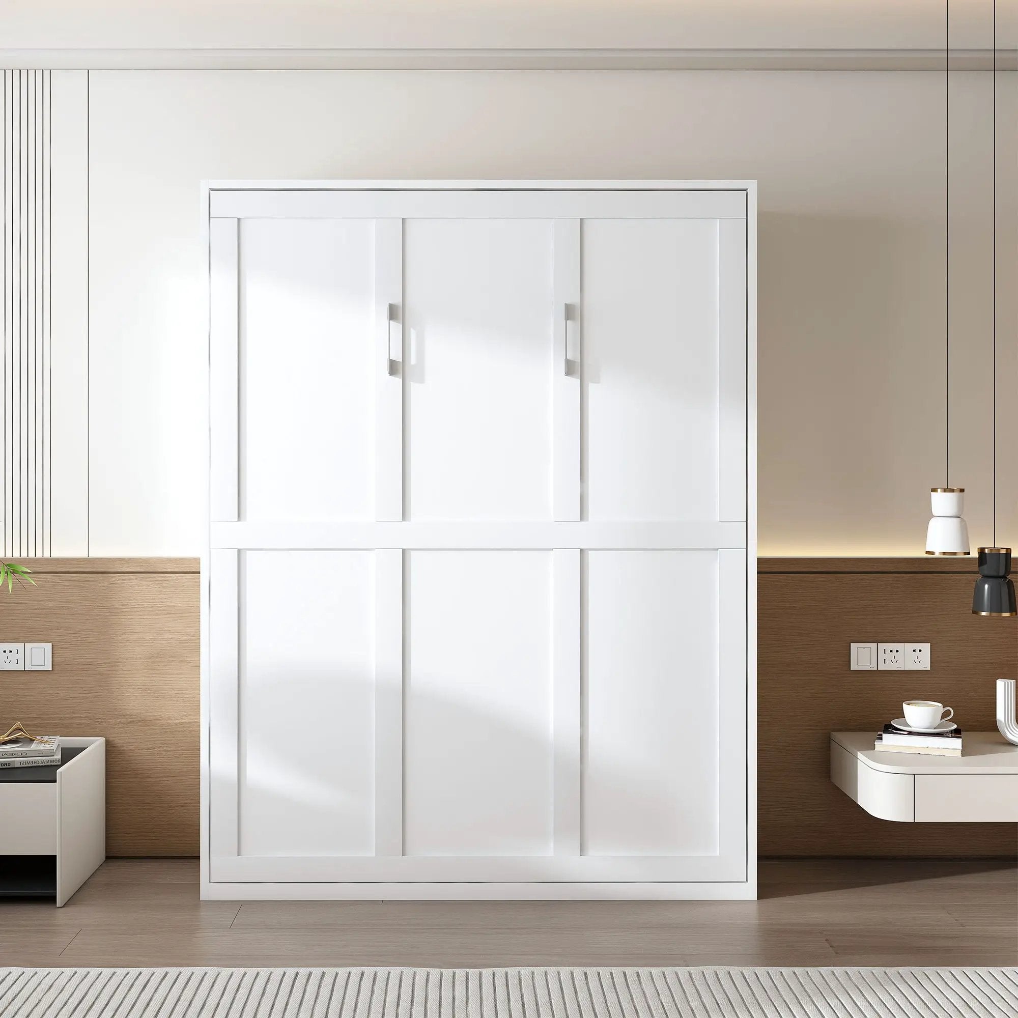 Queen Murphy Bed, Foldable Wall Bed, Space Saving Design For Bedrooms - White by Unique Piece Furniture