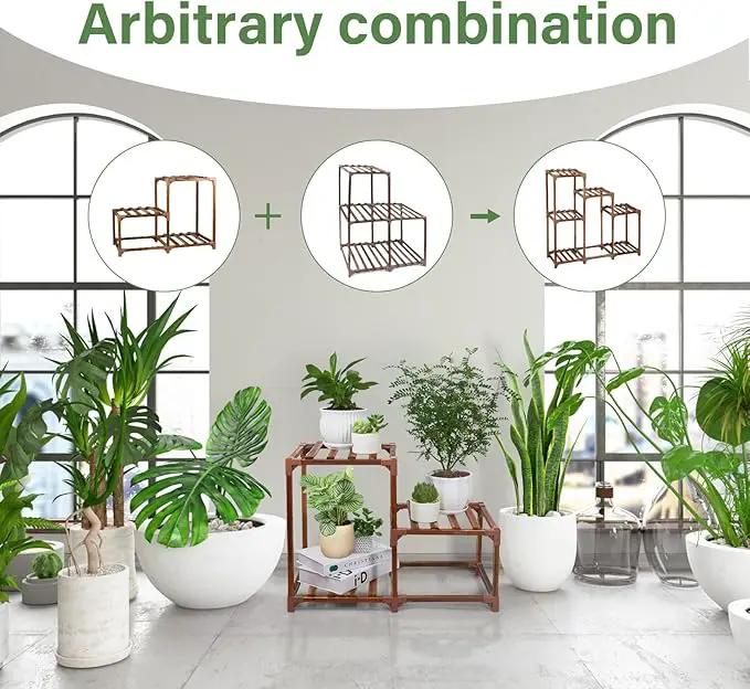 XXXFLOWER Plant Stand Indoor Outdoor 3 Tiers Wood Plant Shelf for Multiple Plants ，Large Plant Rack for Window Garden Balcony Patio Porch Living Room by GreenHaven Gardens