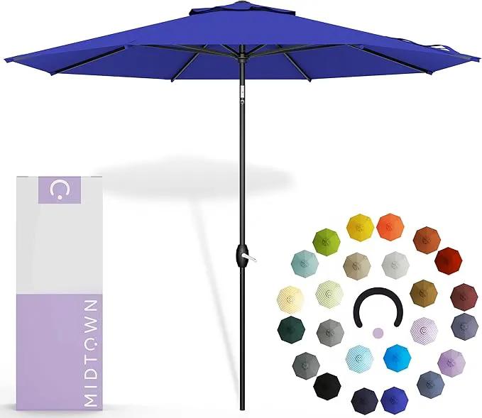 Midtown Umbrellas 10-Year-No-Fade - 8 Ft - UV Proof Royal Blue Polyester Fabric - Umbrella Outdoor Patio, Auto-Tilt Aluminum Frame Patio Umbrella for Garden, Pool & Deck - Black Pole by GreenHaven Gardens