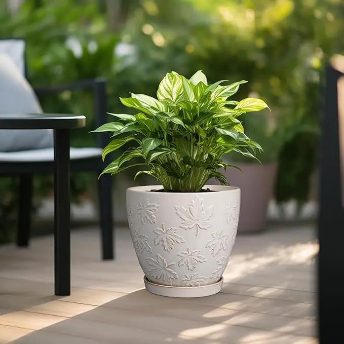Pots for Plants 10 Inch - Ceramic Planter Large Plant Pot for Indoor Plants Outdoor Round Flower Pot with Drainage Hole and Saucer Home Garden Decor White by GreenHaven Gardens