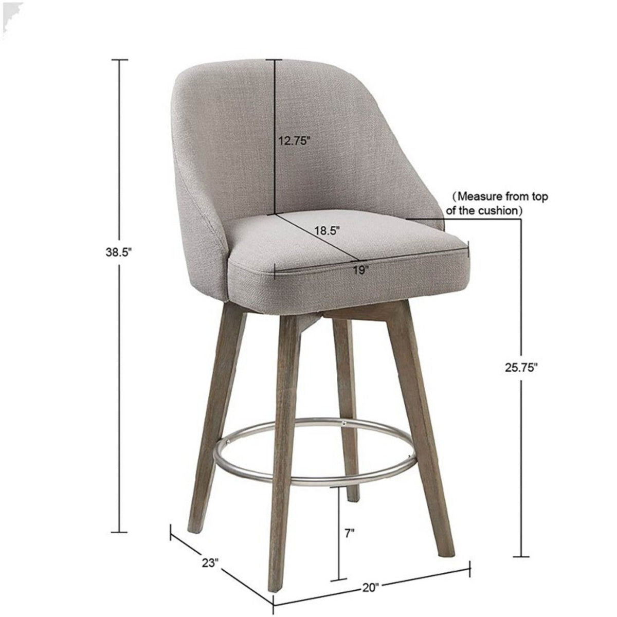 Counter Stool with Swivel Seat and Solid Wood Legs - Beige or Gray, photo 7 of 18