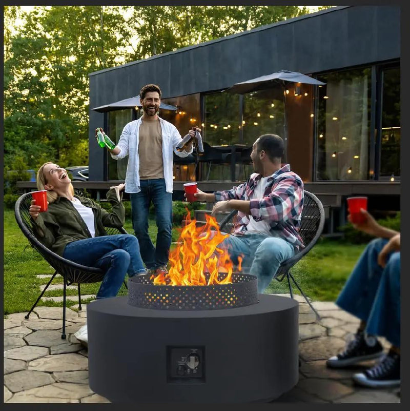 3-Piece Outdoor Fire Pit Table, 32 Inch Propane Fire Table 65,000 BTU Black Round Gas Firepit, Baking Sheet, Wind Guard and 16 inches Tank Side Table for Deck, Backyard and Pool, Black by GreenHaven Gardens
