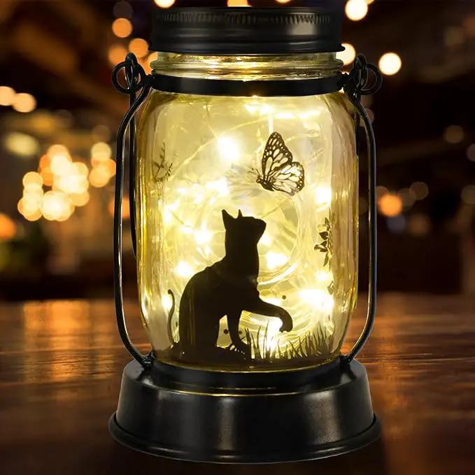 Cat Solar Lanterns Cat Gifts for Women Men Cat Lovers Gifts Hanging Cat Lanterns with Stake for Yard Lawn Garden Decor Black Cat Lantern by GreenHaven Gardens