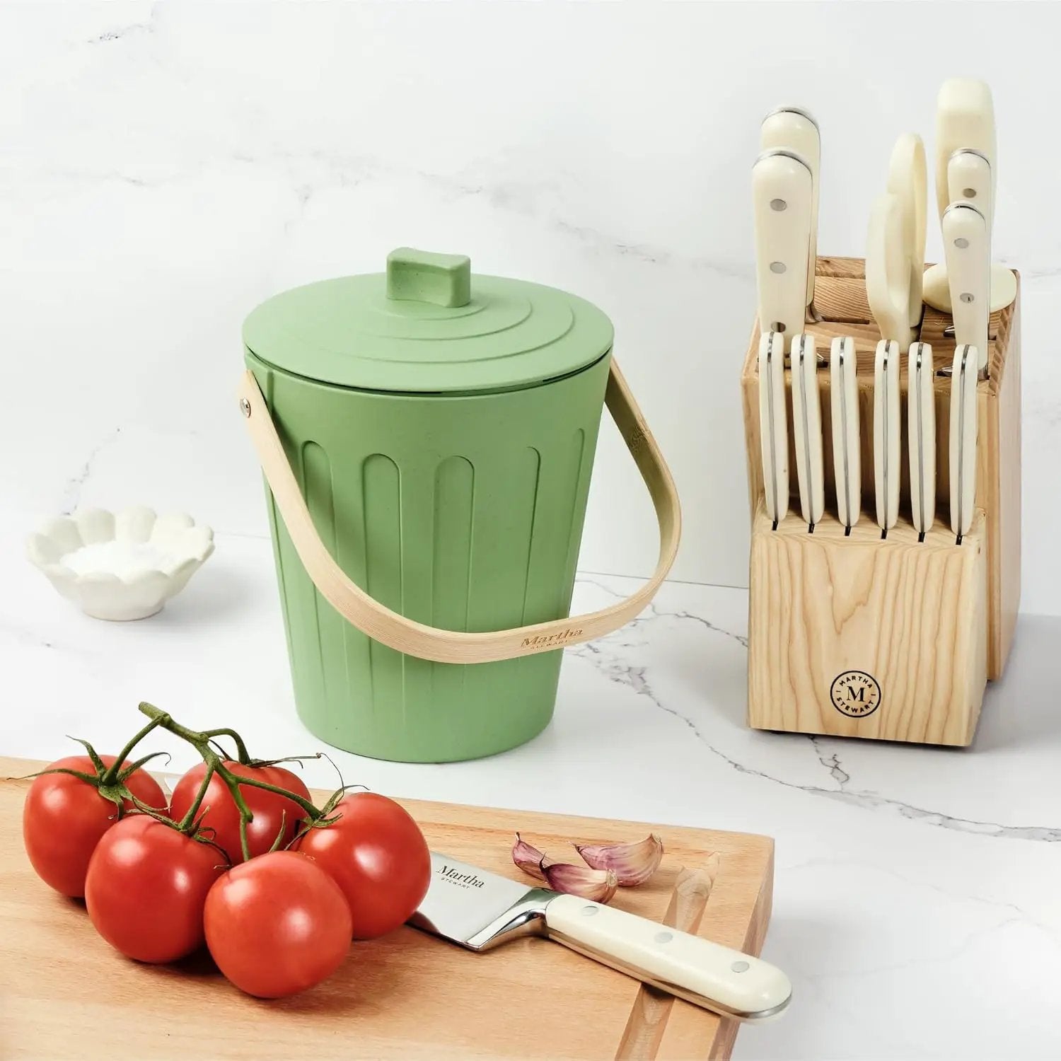 Martha Stewart Indoor Compost Bin | Countertop Composting Bucket for Kitchen | .7 Gallon Capacity | Includes Filter | Plant Based Materials | Sage Green by GreenHaven Gardens