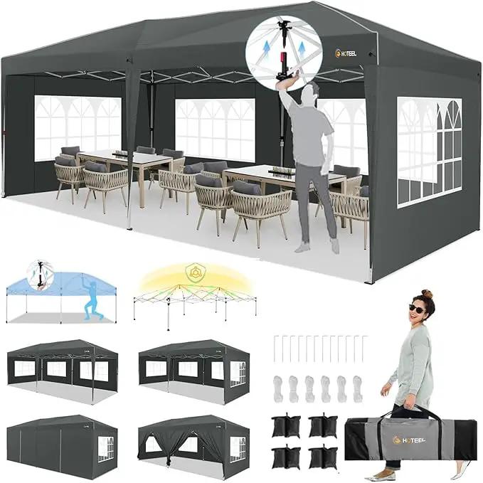 HOTEEL 10x20 Pop up Canopy with 6 Sidewalls, One Push Instant Setup Outdoor Canopy Tent with Reinforce Rod, Weight Bag, for Parties, Events, Gray by GreenHaven Gardens