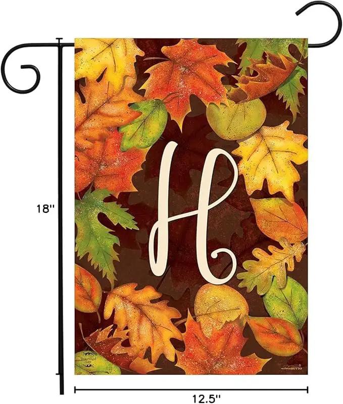 Briarwood Lane Fall Leaves Monogram Letter H Garden Flag by GreenHaven Gardens