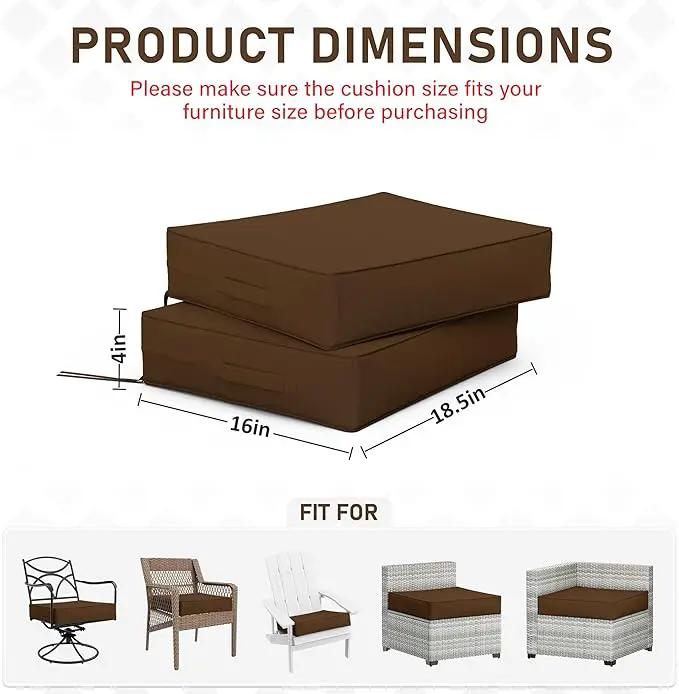 Patio Chair Cushions 18.5 X 16 X 4 Inch Waterproof Outdoor Seat Cushions for Patio Furniture, Outdoor Sofa Couch Pads with Ties & Handle, Set of 2, Chocolate by GreenHaven Gardens
