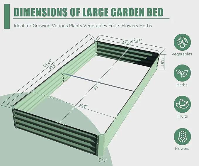 Domi Galvanized Raised Garden Bed, Outdoor Planter Garden Boxes Large Metal Planter Box for Gardening Vegetables Fruits Flowers, Green (8x4x1ft) by GreenHaven Gardens
