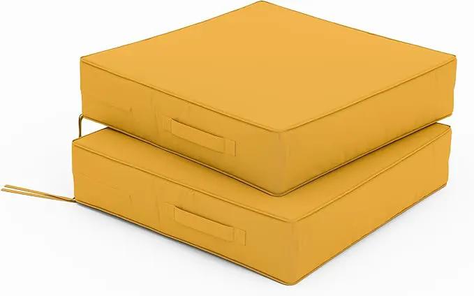 Patio Chair Cushions 19 X 19 X 4 Inch Waterproof Outdoor Seat Cushions for Patio Furniture, Outdoor Sofa Couch Pads with Ties & Handle, Set of 2, Yellow by GreenHaven Gardens