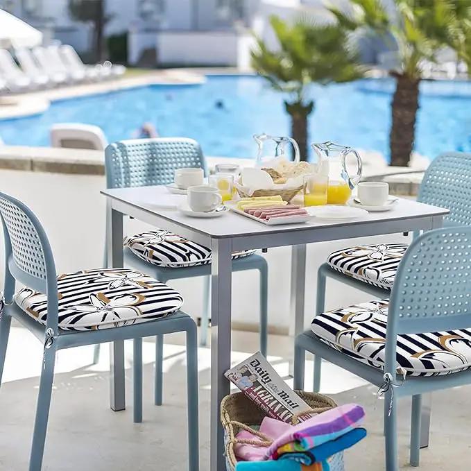 Indoor/Outdoor Chair Cushions 16x17 Inch, Patio Chair Cushions with Ties, All Weather Seat Cushions for Patio Furniture Home Garden Chair Use, Set of 4, Clemens Cabana Navy by GreenHaven Gardens