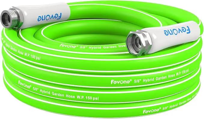 Fevone 25 ft Garden Hose, Heavy Duty Water Hose, Hybrid Polymer, Kink Resistance, Flexible, Durable, Leak Free, Aluminum Fittings, 3/4" GHT, 5/8" ID, 600 Psi, Drinking Water Safe by GreenHaven Gardens