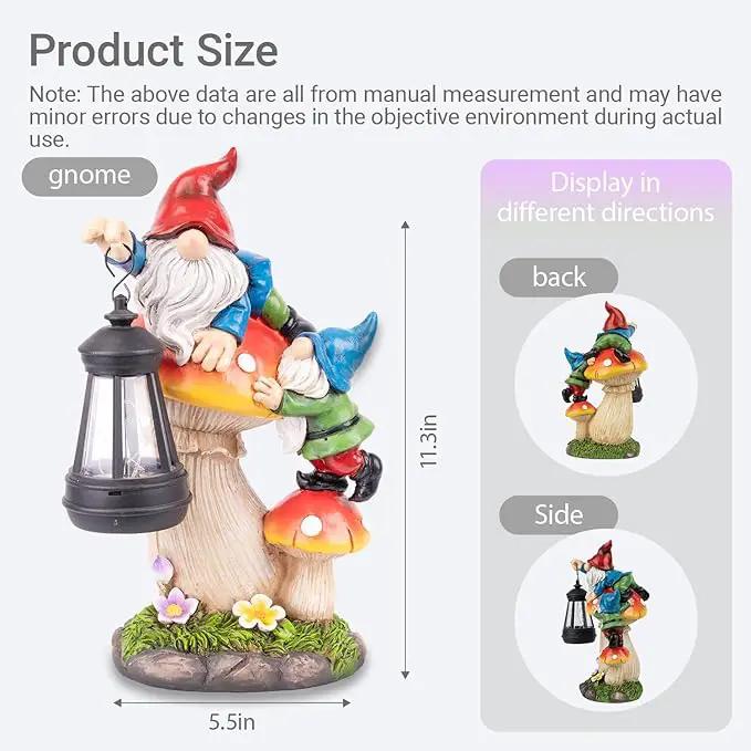 Solar Garden Statue Gnomes Figurine Lights,Funny Gnomes Standing on Mushrooms with Lanterns, with Lanterns Outdoor Yard Decorations for Patio Porch Home, Garden Gifts for Women Mom by GreenHaven Gardens